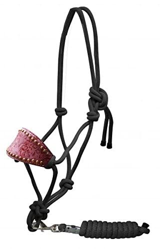 Showman Bronc Style Nylon Rope Halter w/Filigree Print Noseband (Pink)
