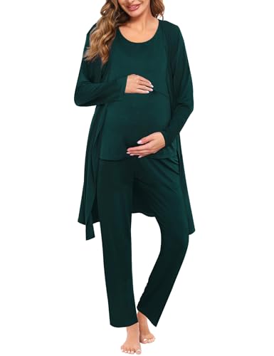 Image of SWOMOG Maternity Nursing Robe Set 3 PCS Women Postpartum Pajamas Breastfeeding Labor Delivery Hospital Pregnancy Pjs