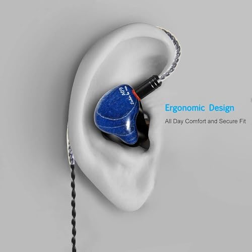 Image of DEMAKE in Ear Monitor with Detachable 3.5mm Cable, with Mic | HiFi IEM, Dual Dynamic Driver Wired Earbuds, Noise Canceling In Ear Headphones for Singers & Audiophiles (Blue Wood Grain)