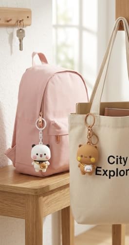 Image of Bubu Dudu Character Cute Keychains, 2PCS Kawaii Cartoon Statue Bears Panda Figurine Key Chains, Multicoloured, Unisex