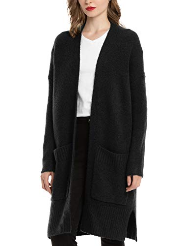 Woolen Bloom Women's Long Cardigan Sweaters Oversized Open Front Chunky Knit Tops Casual Duster Outwear with Pockets Black
