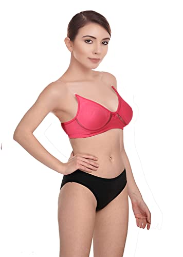 Image of Wirefree Non-Padded T-Shirt Bra Panty Set with Detachable Transparent Straps for Women /Girls.