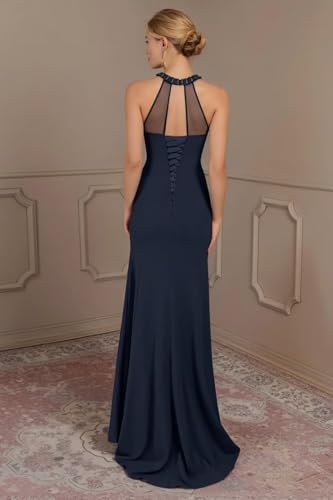 Women's Chiffon Mother of The Bride Dress with Slit Maxi Halter Lace Wedding Guest Dress VS1912