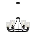 HCCZ 6-Light Farmhouse Chandelier Wagon Wheel Pendant Light Fixtures for Dining Room Living Room Island Kitchen Foyer Bedroom, Modern Black Industrial Rustic Adjustable Height Metal E26 Base