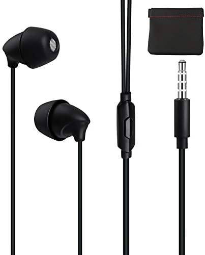 DARK WOLF Sleep Earphone Noise Isolation earplugs for Insomnia, in-Ear soundproof Earplug Soft Earbuds with Mic,3.5mm Jack,Gift Earphone Bag (Black)