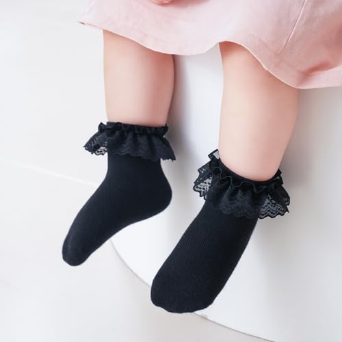 Mini angel Baby Lace Socks Toddler Eyelet Frilly Socks Girls Ruffle Sock 3/6 Pairs3