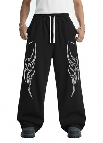 Image of Men's Baggy Track Pants, Baggy Streetwear, Cotton Track Pants, Elastic Waist & Relaxed Fit Bottoms.