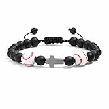 Luxorium Regalos Primera Comunión Niño Pulsera Comunión Niño con Elemento de Béisbol Piedras Naturales Ajustable Regalo para Confirmación o Bautizo para Hijo, Nieto o Sobrino