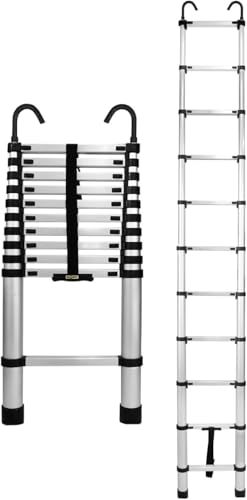 Drabest - Stege - Teleskopstege - Utdragbar stege - hopfällbar stege, aluminiumstege - multifunktionsstege - multifunktionell stege, utdragbar stege - aluminiumstege, hopfällbar - 11 steg - höjd 3,2 m