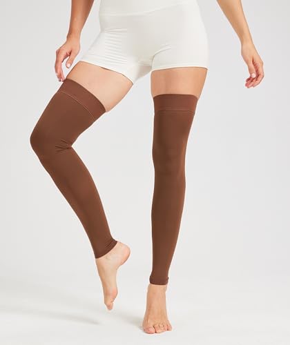 Image of NURCOM 15-20 mmHg Compression Stockings for Women & Men, Footless Thigh High Compression Sleeves with Dot Silicone Band, Graduated Support Pressure Stockings-Ideal for Athletic, Medical, Travel Use