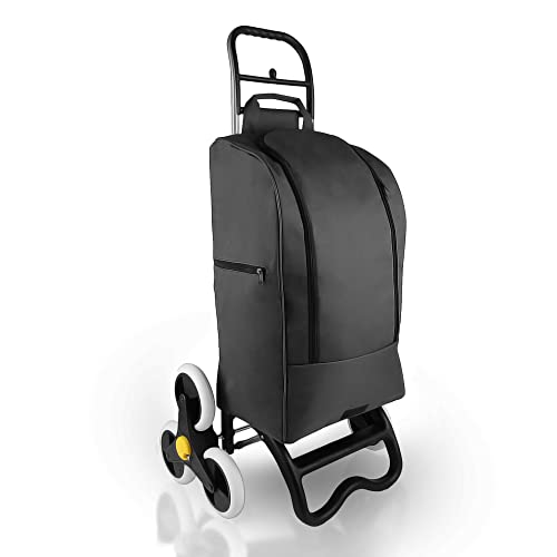 BigDean Einkaufstrolley mit Treppensteiger-Funktion, Kühlfach & 6 großen Rädern - 40L faltbar schwarz - Einkaufswagen...