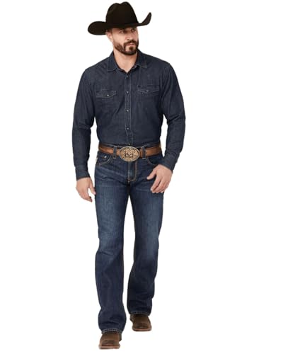 Cinch Men's Carter 2.0 Medium Stonewash Relaxed Bootcut Rigid Denim Jeans Indigo 36W x 32L US