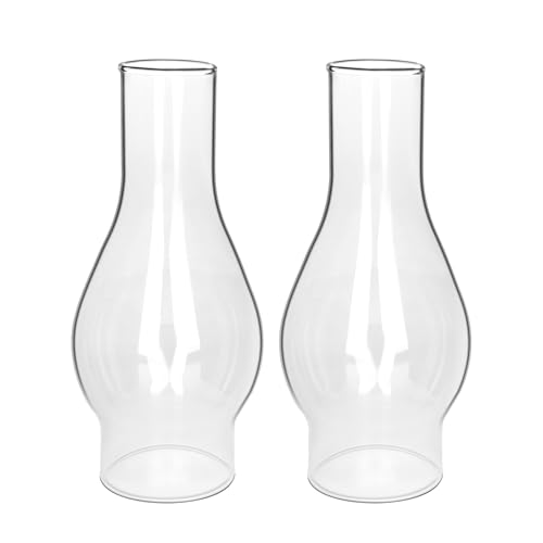 Oil Lamp Chimney Replacement – 2 1-8 Inch Base x 6.5 Inch Height Clear Glass Globe for Vintage Kerosene Lamps, Hurricane Lamp Shade & Parts(2 Pack)