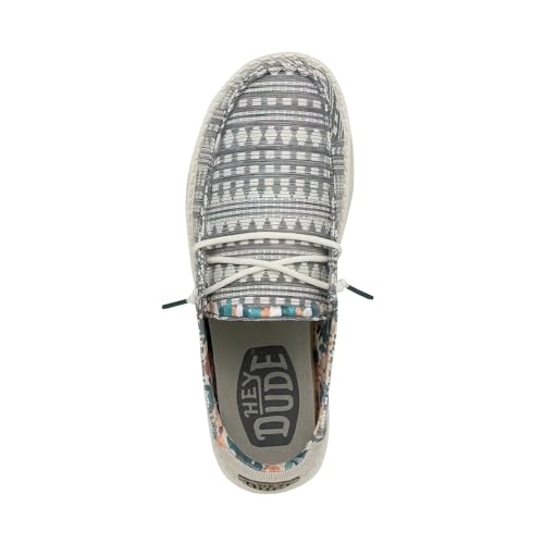 Image of HEYDUDE Women's Wendy Boho Slip On Shoe, Embroidery Grey Size 11 | Lightweight Casual Loafer with Memory Foam Insole