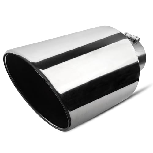 Image of Vurkcy 5 inch Inlet Exhaust Tip, 10 inch Outlet 18 inch Overall Length, Polished | Stainless Steel Exhaust Tail Pipe, Bolt-On, Rolled Edge, Slant Sleek Angle Cut, Polished Tailpipe, Silvery