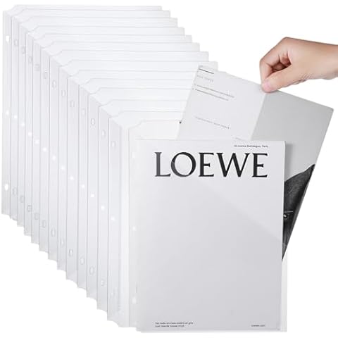50Pcs 3 Hole Punch Binder Folders 3 Ring Binder Plastic Sleeves Clear Poly Translucent Slash File Jacket Binder Organizer Pockets for Paper Document Cover
