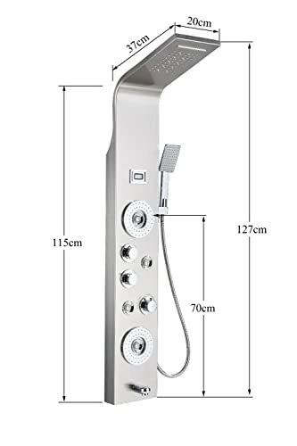 Columna de Ducha con Panel de Acero Inoxidable, Sistema Torre con Lluvia LED y Cabezal Cascada, Chorro Masaje miniatura 3