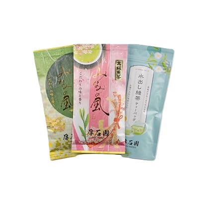 お茶の老舗厚石園の特選深蒸しセット (水出し・特上深蒸し・高級深蒸し) A3-98