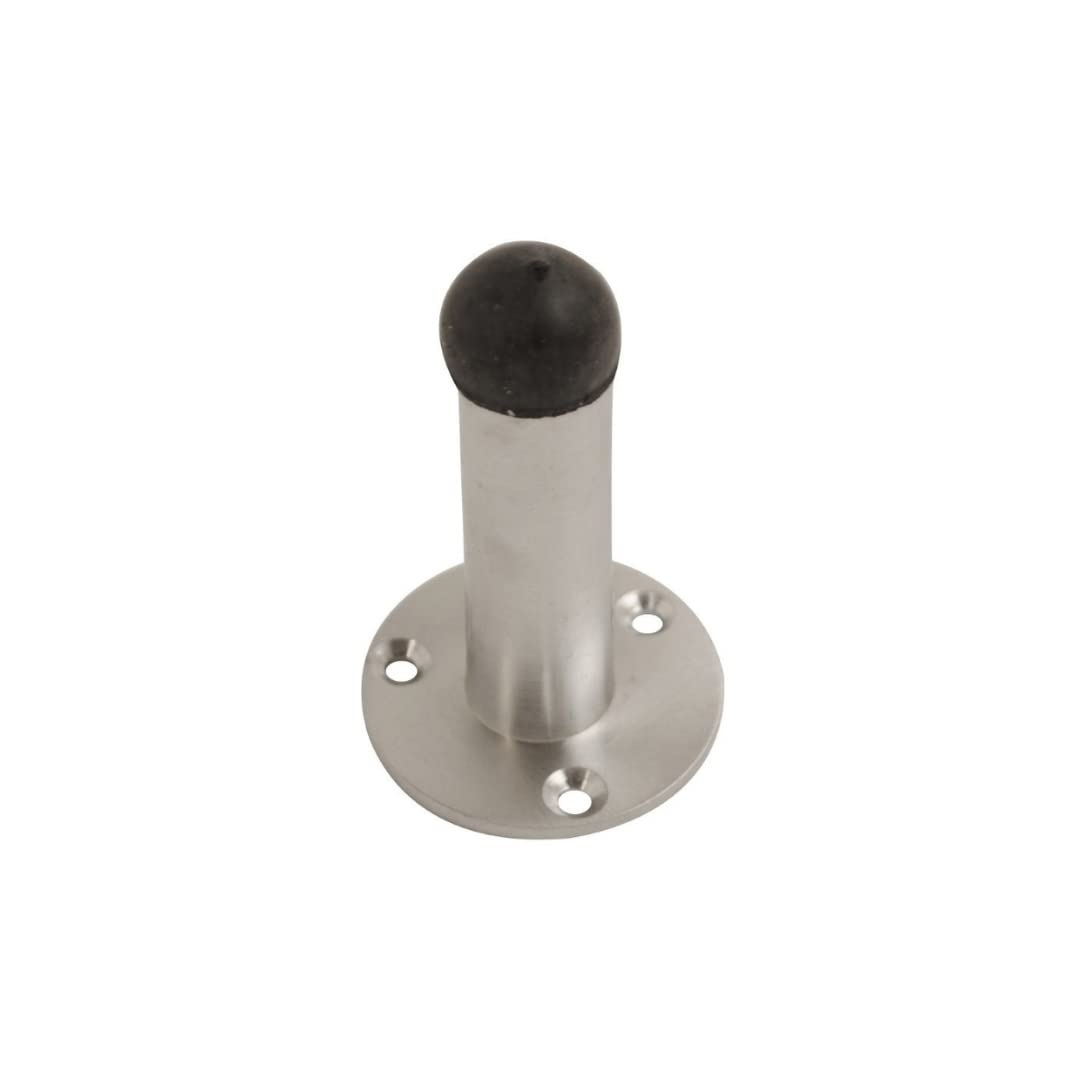 Vibe Projection Door Stop 63mm on Satin Chrome, Door Stopper, Rubber Bumper to Protect Door, Walls, and Skirting for Internal Use
