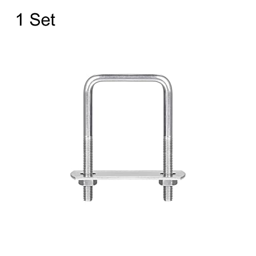 Image of uxcell Square U-Bolts, 42mm(1.65 inch) Inner Width 80mm Length M6 304 Stainless Steel U Clamp Bolt with Nuts and Plates, for Boat Trailer