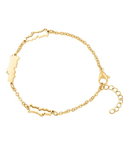 d'origine Portugal Cartes du pays Bracelet Unisexe pour Femme et Homme, Bijou Portugais, Bracelet Portugal, Bijou avec drapeau du Portugal, 16 cm, Acier inoxydable