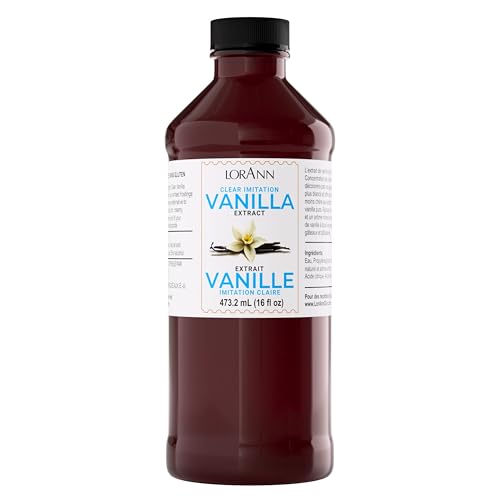 LorAnn Clear Imitation Vanilla Extract 16 Ounce (480ml) - Kosher, Vegan, Sugar-Free, No Corn Syrup, Perfect for Frostings, Cakes, Cookies, Pastries, Economical, Rich, Creamy Flavor, Non-Discoloring