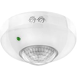Sensor Volumetrico deleyCON - Detector de Movimiento por Infrarrojos para Interiores (Montaje en Superficie, Control de luz, Campo de Trabajo de 360°, Alcance de 6 m, Sensor de luz Integrado), Color Blanco