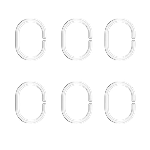 6 Pack Shower Curtain Rings, C Shaped Plastic Clear Shower Curtain Hooks for Kitchen, Bathroom, Wardrobe, Shele