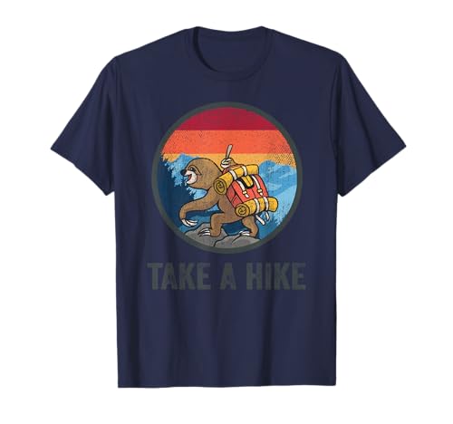 Take A Hike Retro Hiker Sloth Hiking Trekking Fun Kids Boys T-Shirt