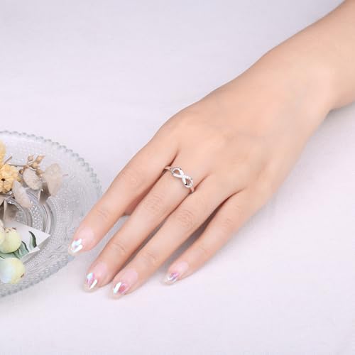 Image of JewelryPalace 14k White Yellow Rose Gold Plated 925 Sterling Silver Rings for Women, Cubic Zirconia Promise Rings for Her, Stackable Wedding Bands Rings for Women Infinity Forever Love Knot Ring