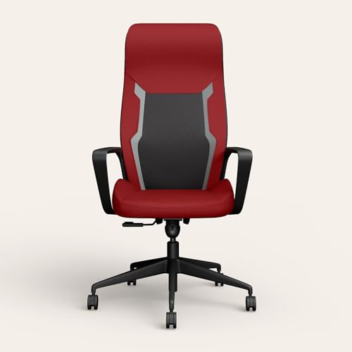 Image of Interio by Godrej Tecno High Back Fabric Ergonomic Gaming Chair (Red) 1-Year Warranty, Fixed Armrest, Adjustable Lumbar and Height