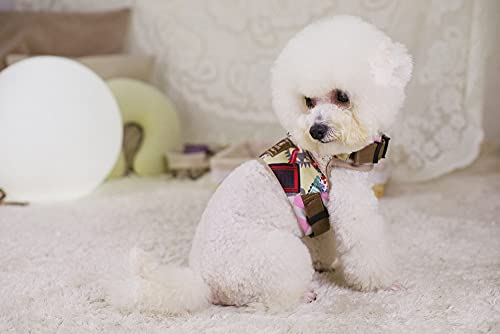 Image of A+a Pets' Retro Vest Style Combo of Harness & Leash Set, No Pull, No Escape, Breathable, Cute Soft Prints for Puppies, Small Dogs, Cats (London Dreams, Beige, Small)