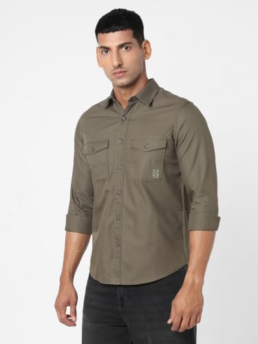 Image of Spykar Men's Regular Fit Full Sleeve Cotton Solid Casual Shirts