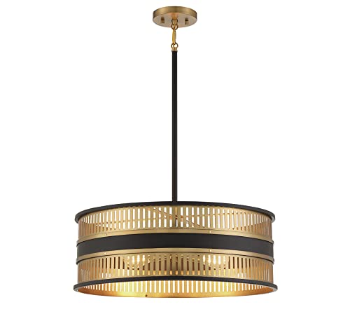 Savoy House 7-1812-4-143 Eclipse 4-Light Pendant In Matte Black With Warm Brass Accents (22" W X 8" H) #TOP2