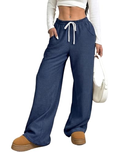 Image of Women's Trendy Korean Trouser with Pockets, Casual Corduroy Stretchable Baggy Loose || High Rise Elastic Waist Going Out Lounge Pants || Wide Leg Pants for Woman