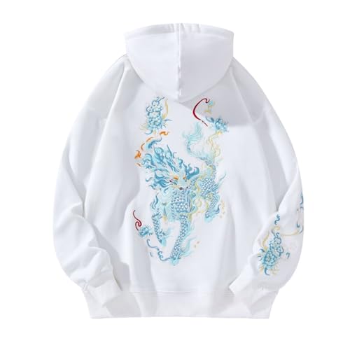 Sweat à capuche en polaire brodé homme : fini le froid avec ce pull ample style chinois