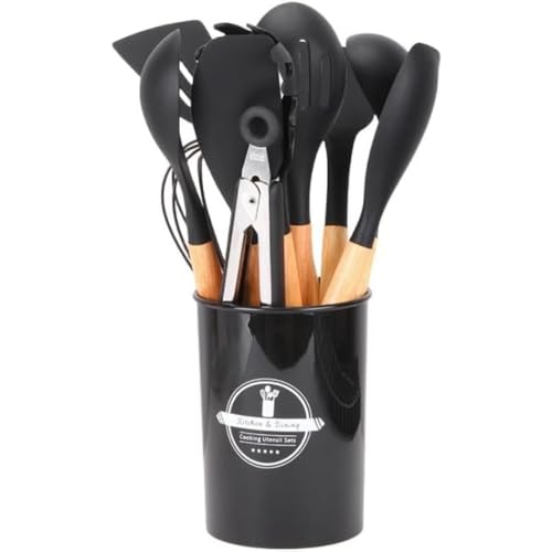 ITMEATキッチンツール理器具セットパスタトングシリコンスプーントングヘラ泡だて器バケツ付き製菓器具耐熱キチンツールセットクッキング用品料理器具多機能キッチン (メートル)