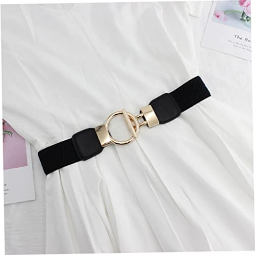 PU Wide Elastic Waist Belt for Women Stretch Waistband with Golden Round Pin Buckle Cinch Girdle for Dresses Jeans and Trousers Black3
