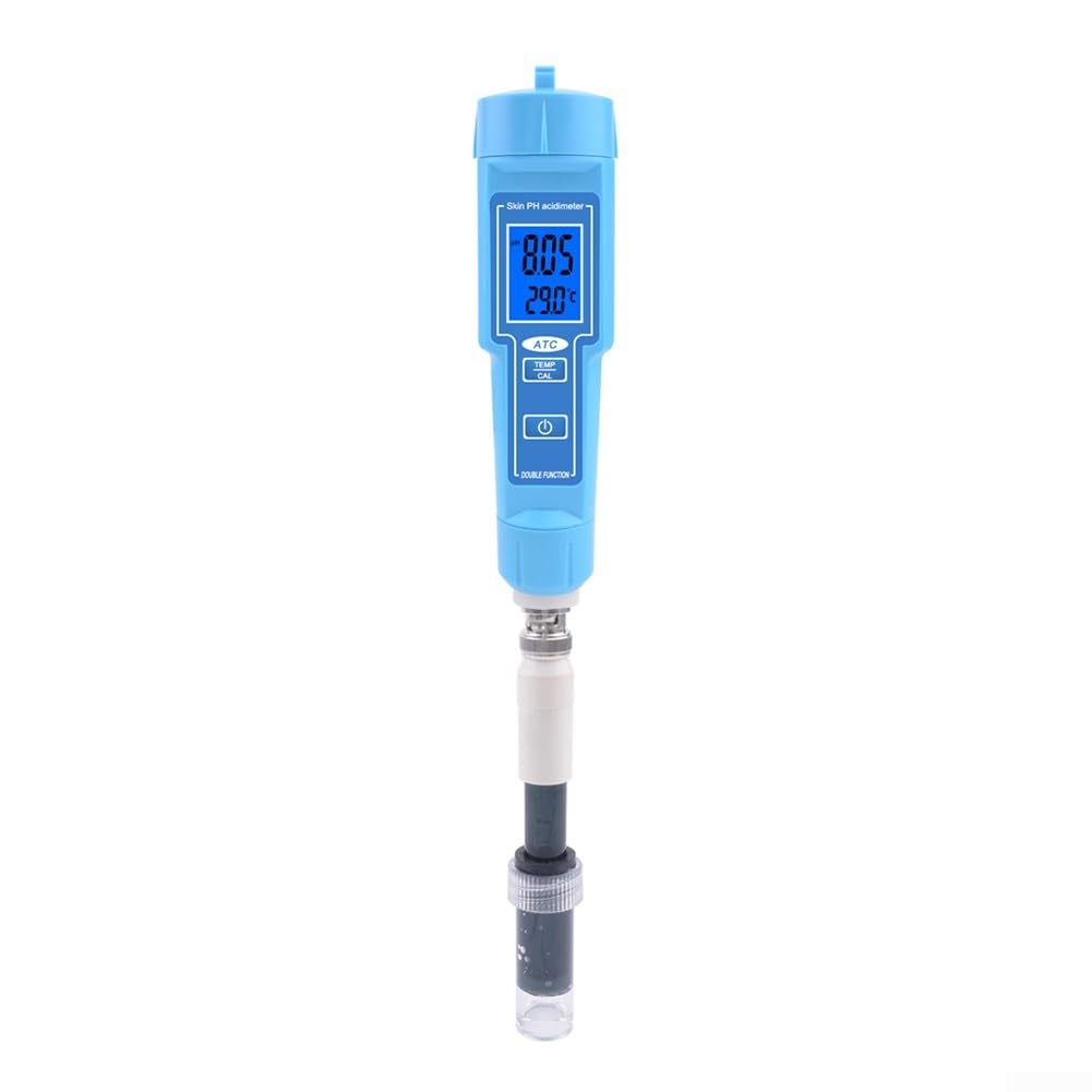 Misuratore di pH digitale e termometro a penna IP67 impermeabile per terreno, acqua, cibo, acidità con ATC, per laboratorio, acquario, casa, giardino, blu