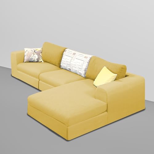 Image of Koza RHS 4 Seater L Shape Sofa Set with Center Table for Living Room (Yellow Fabric) Premium Fabric Sofa