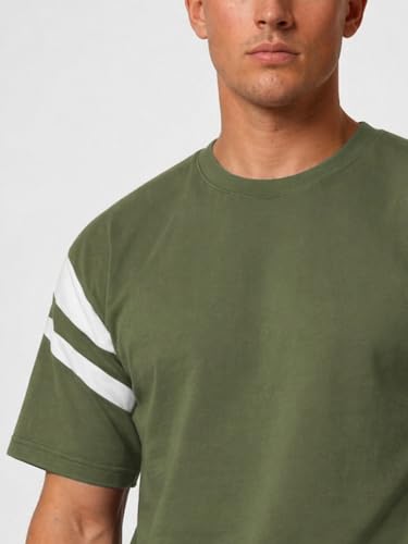 Image of CHKOKKO Men's Co-Ord Set Premium Cotton Blend Oversized T-Shirt & Shorts Cord Set with Side Pockets Round Neck Half Sleeves Solid with Contrasting Stripes Summer or Casual Wear