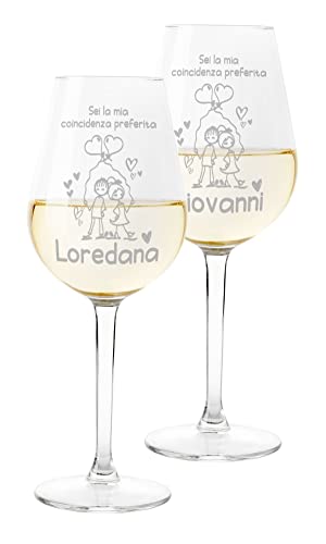 Colorfamily Coppia Calici Personalizzati SanValentino Set da 2 calici Vino SanValentino con Nome Sei la mia coincidenza preferita Innamorati Matrimonio Fidanzamento - Bicchiere in Vetro 500 ml