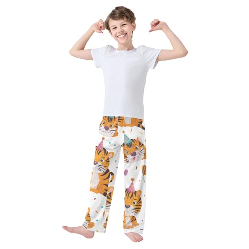 Birthday Tiger Love Heart Boys Long Pants Soft Trousers Elastic Waist Kids Lounge Bottoms with Pockets S-XL3