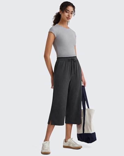 G4Free Travel Pants Women High Waisted Capri Pants with Pockets Drawstring Wide Leg Sweatpants Lounge Casual Pants(Dark Heather,M,Regular) — view 2