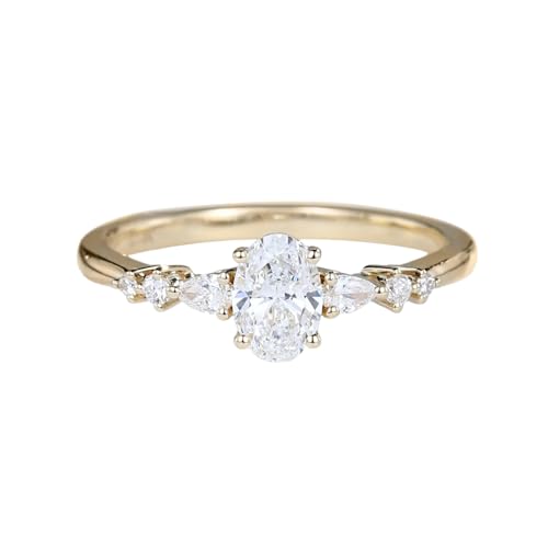 Diiro Engagement Ring with Side Stones 1.5 Carat Oval Moissanite Diamond Ring 14K Yellow Gold Plated Vintage Style Promise Ring for Women