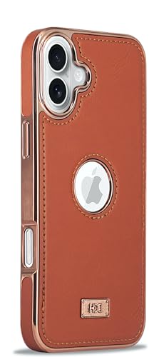 Image of BOUNCEBACK Faux Leather Electroplated Logo Cut Back Case /Cover for iPhone 16 - Brown