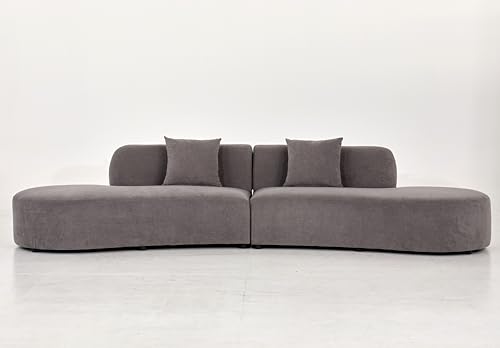 Image of Container Furniture Direct Belmont 132 inch Curved Sofa with Throw Pillows, 6 Seater Luxury Velvet Couch with Half Moon Design and High-Density Foam, Ideal for Modern Living Room, Office & Apartment, Grey