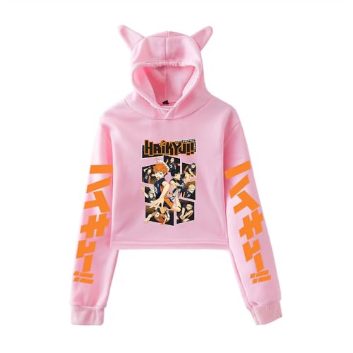 LKY STAR Haikyuu!! Sudadera Anime con Capucha de Orejas de Gato,Estampada de Manga Larga con Orejas de Gato Mujer Niña Hoody Cosplay Sweatshirt
