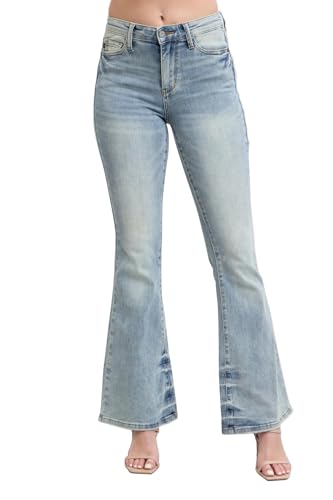 Judy Blue Women's Mid-Rise Tinted Pin Tack Detail Flare Leg Jeans