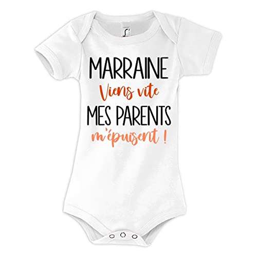 Planetee Body bébé Marraine viens vite mes Parents m'épuisent Humour Naissance Cadeau Bébé Anniversaire Noël